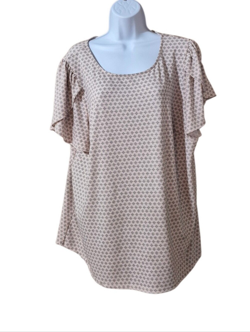Adrianna Papell Women’s Soft Pink Printed Short Flutter Sleeve Top Sz 2X EUC